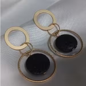 Gold Black Lava Earrings