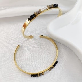 Black Beaded Cuff Bracelet