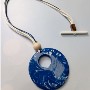 Blue Marbled Circle Pendant Necklace