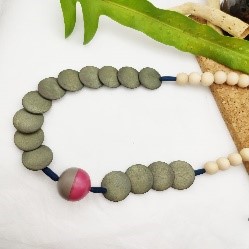 Olive Pink Wood Bead Necklace