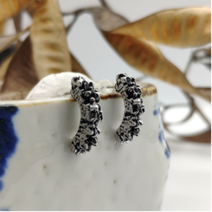 Silver Textured Half Hoop Earrings