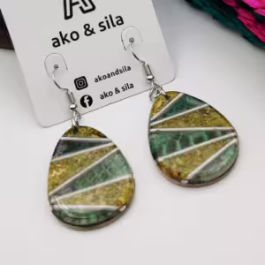 Green Striped Teardrop Earrings