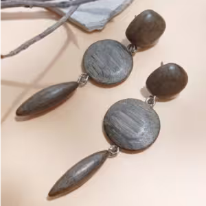 Grey Oval Wood Drop Earrings