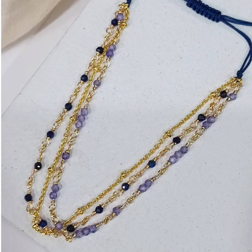Blue Gold Multistrand Beaded Bracelet