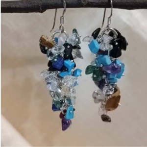 Blue Multicolor Chip Cluster Earrings