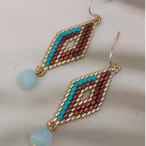 Blue Brown Nazar Drop Earrings