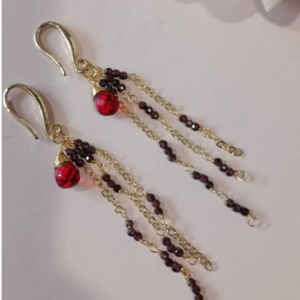Deep Red Beaded Tassel Earrings