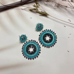 Turquoise Metallic Round Beaded Earrings