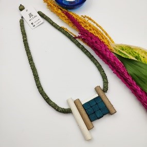 Green White Geometric Wood Necklace