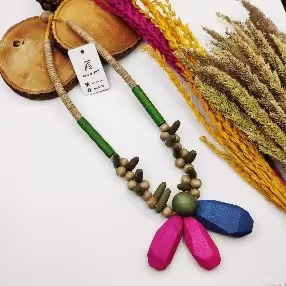 Multicolor Wood Drop Bead Necklace