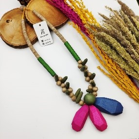 Multicolor Wood Drop Bead Necklace