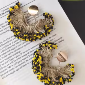 Black Yellow Gold Fringe Beaded Earrings