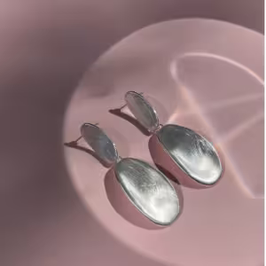 Silver Brushed Oval Earrings