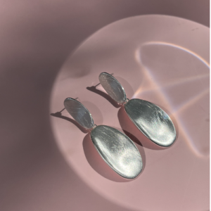 Silver Brushed Oval Earrings