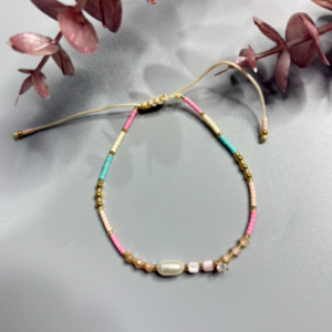 Pink Blue Pearl Beaded Bracelet