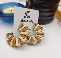 Natural Wood Sunburst Hoop Earrings