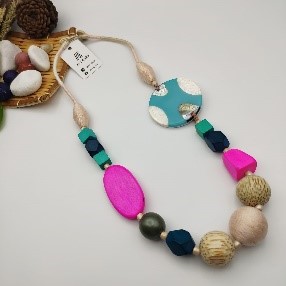 Color Block Wood Bead Necklace