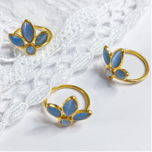 Blue Petal Flower Ring Gold
