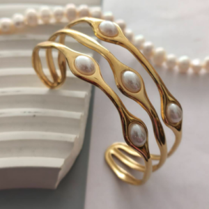 Gold Pearl Open Cuff Bracelet