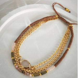 Brown Double Strand Beaded Bracelet