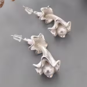 Silver Pearl Drop Sculpted Earrings