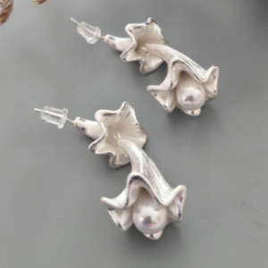 Silver Pearl Drop Sculpted Earrings