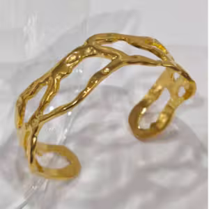 Gold Hammered Wave Cuff Bracelet