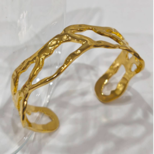 Golden Hammered Wave Cuff Bracelet