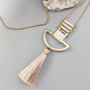 Blush Tassel Geometric Pendant Necklace