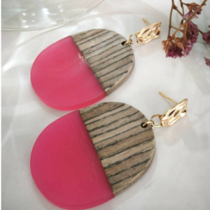 Rose Pink Woodgrain Drop Earrings