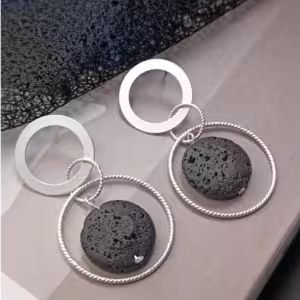 Silver Black Lava Stone Earrings