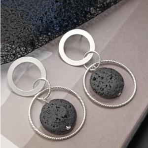 Silver Black Lava Stone Earrings