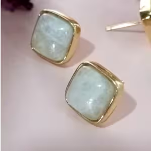 Cream Square Stone Stud Earrings
