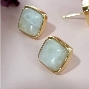 Cream Square Stone Stud Earrings