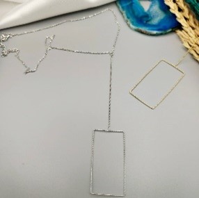 Silver Rectangle Frame Necklace