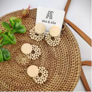 Ivory Layered Disc Wood Earrings