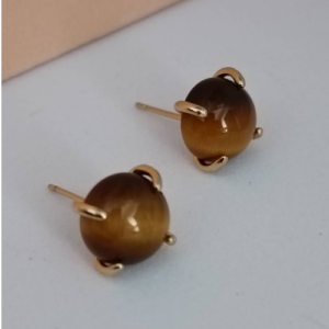 Tiger Eye Stone Stud Earrings