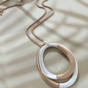 Mixed Metal Open Oval Pendant Necklace