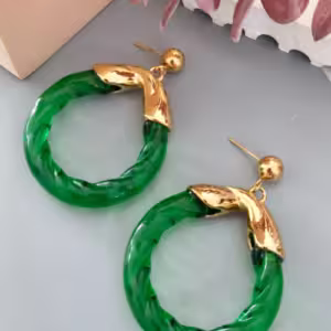 Green Hoop Drop Earrings