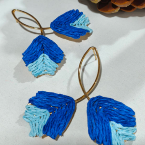 Blue Woven Leaf Earrings