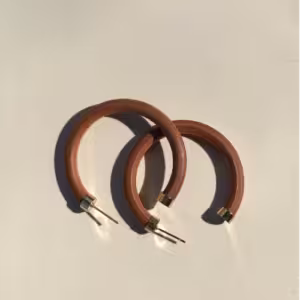 Brown Rounded Wood Hoop Earrings