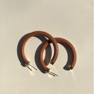 Brown Rounded Wood Hoop Earrings