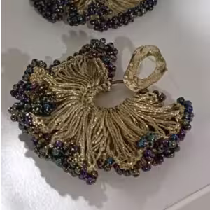 Antique Gold Fringe Fan Earrings