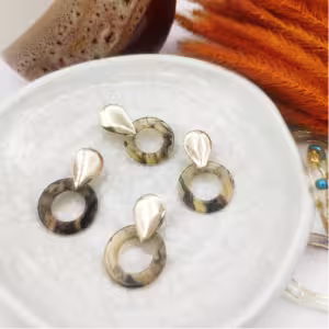 Grey Open Circle Drop Earrings