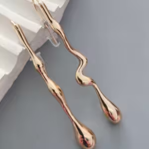 Gold Hammered Bar Drop Earrings
