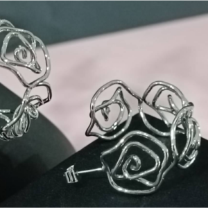 Silver Ribbon Flower Earrings