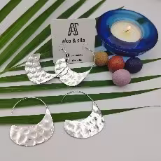 Hammered Silver Half Moon Hoop Earrings