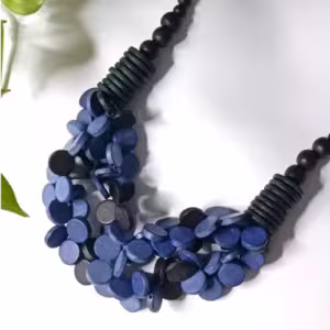 Blue Floral Wood Necklace