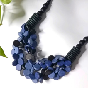 Blue Floral Wood Necklace