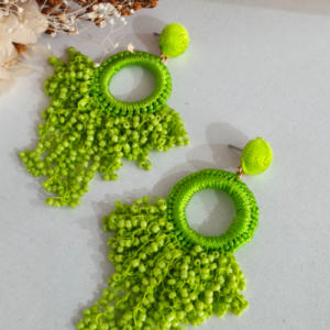Light Green Fringe Circle Beaded Earrings